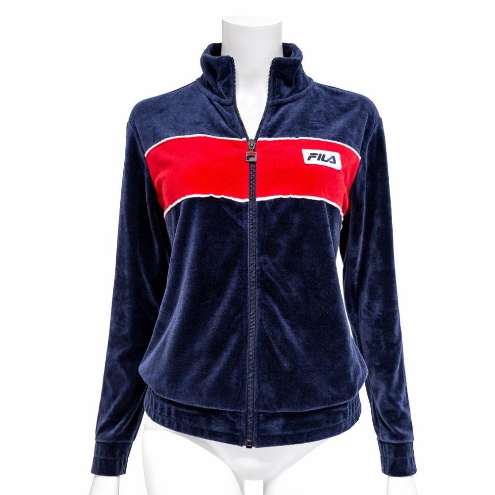 Fila Women's Velvet Navy and Red Bomber Jacket